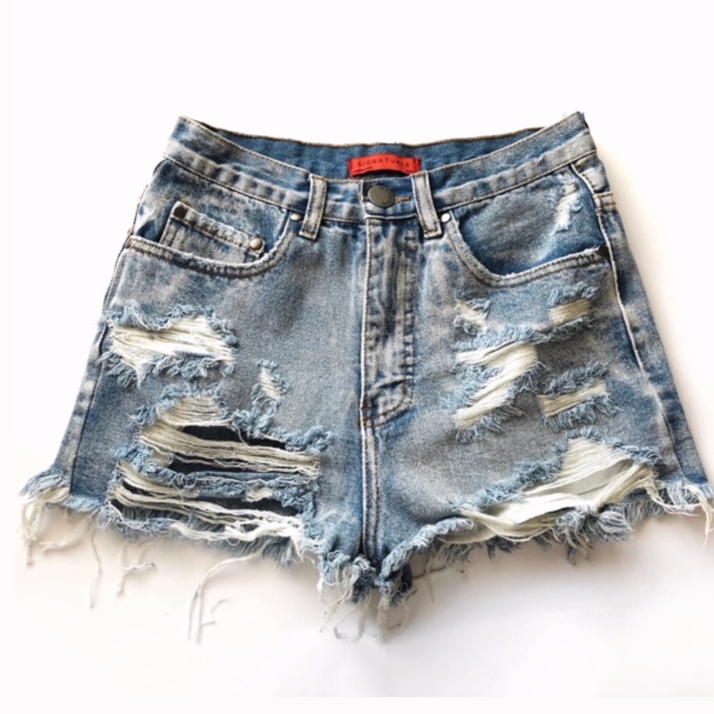 High Waisted Distressed Denim Cut Off Shorts
